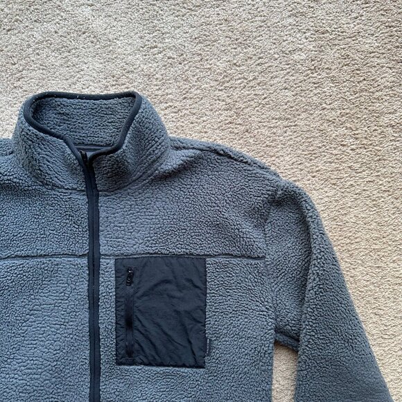 Hollister Sweater Mens Medium Full Zip Mock Neck High Pile Fleece Grey - Picture 5 of 12